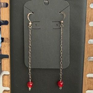 Silver and Red Dangle Earrings